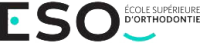 Logo de l'École Supérieure d'Orthodontie comportant les initiales ESO en lettres noires grasses, avec un point turquoise à l'intérieur du E et une ligne courbe turquoise sous DORTHODONTIE.