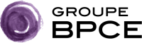 Logo du Groupe BPCE, comportant un coup de pinceau circulaire violet à gauche et les mots GROUPE BPCE en lettres noires grasses à droite.