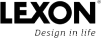 Logo en texte noir LEXON en lettres capitales grasses, avec le slogan Design in life en cursive en dessous. L'arrière-plan est gris clair - idéal pour les contextes d'aménagement, de vente au détail ou d'architecture commerciale.